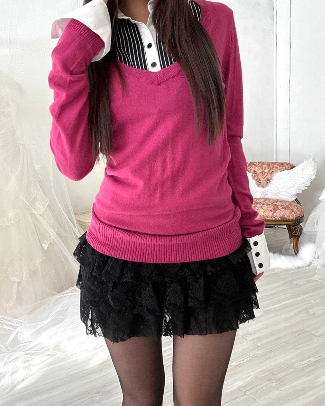 Black lace frilled mini skirt  상품이미지4