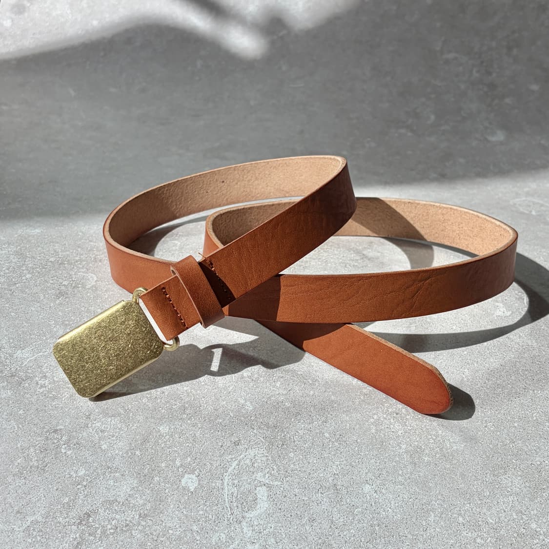 Oribell 미니멀 빈티지 골드 스틸 버클 이태리 베지터블 벨트 상품이미지3