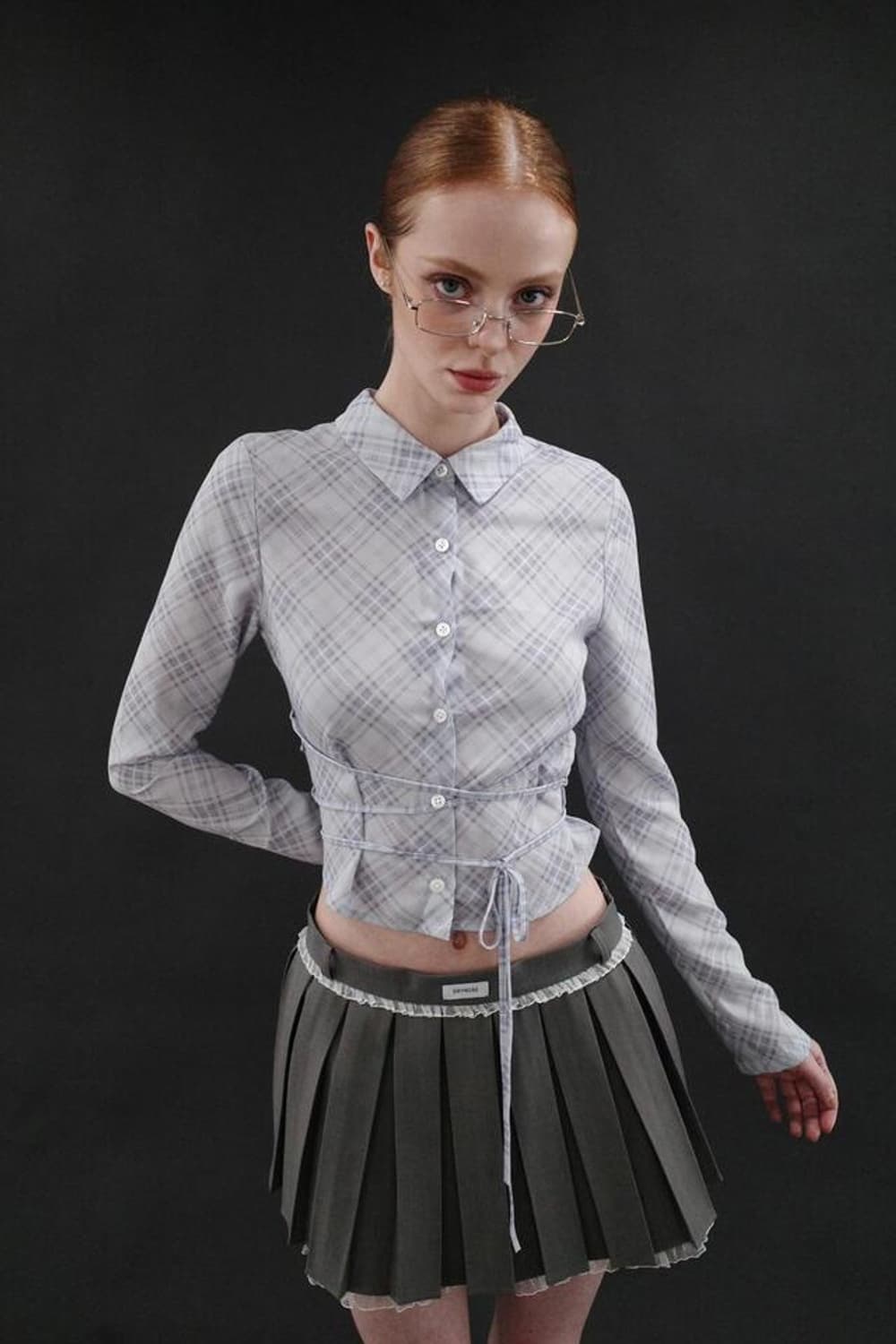 dryrose check string blouse 드라이로즈 체크 셔츠 상품이미지3