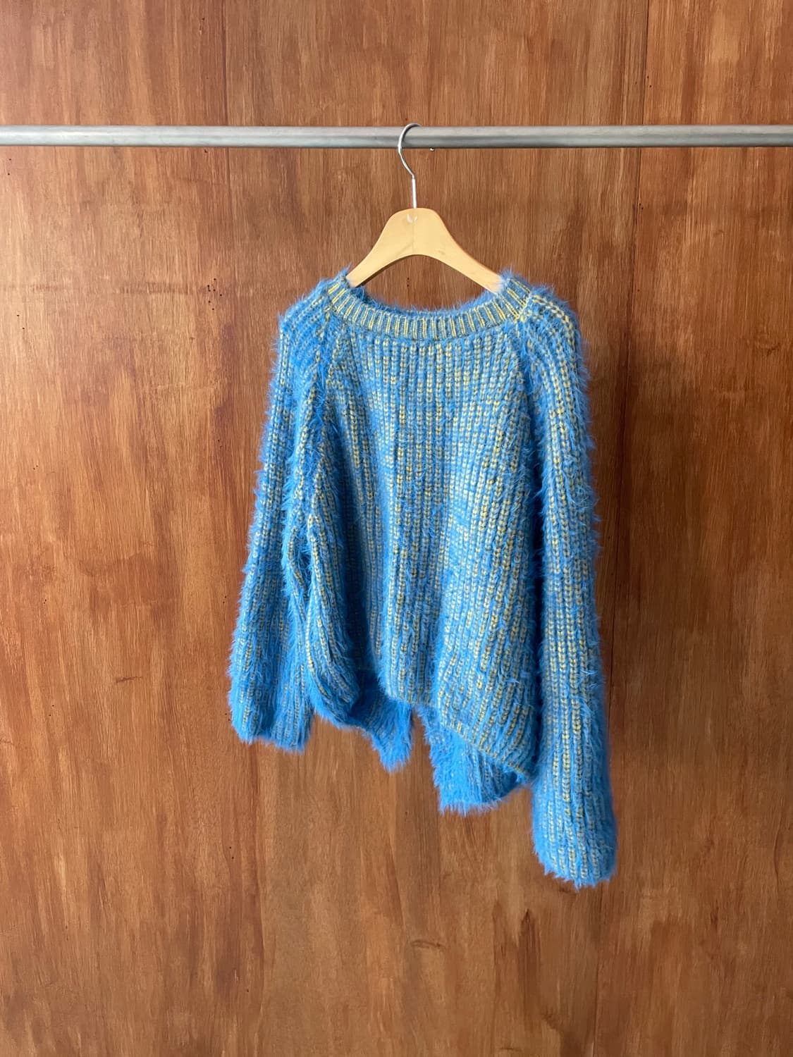 Yellow blue ribbed fuzzy knit 상품이미지3