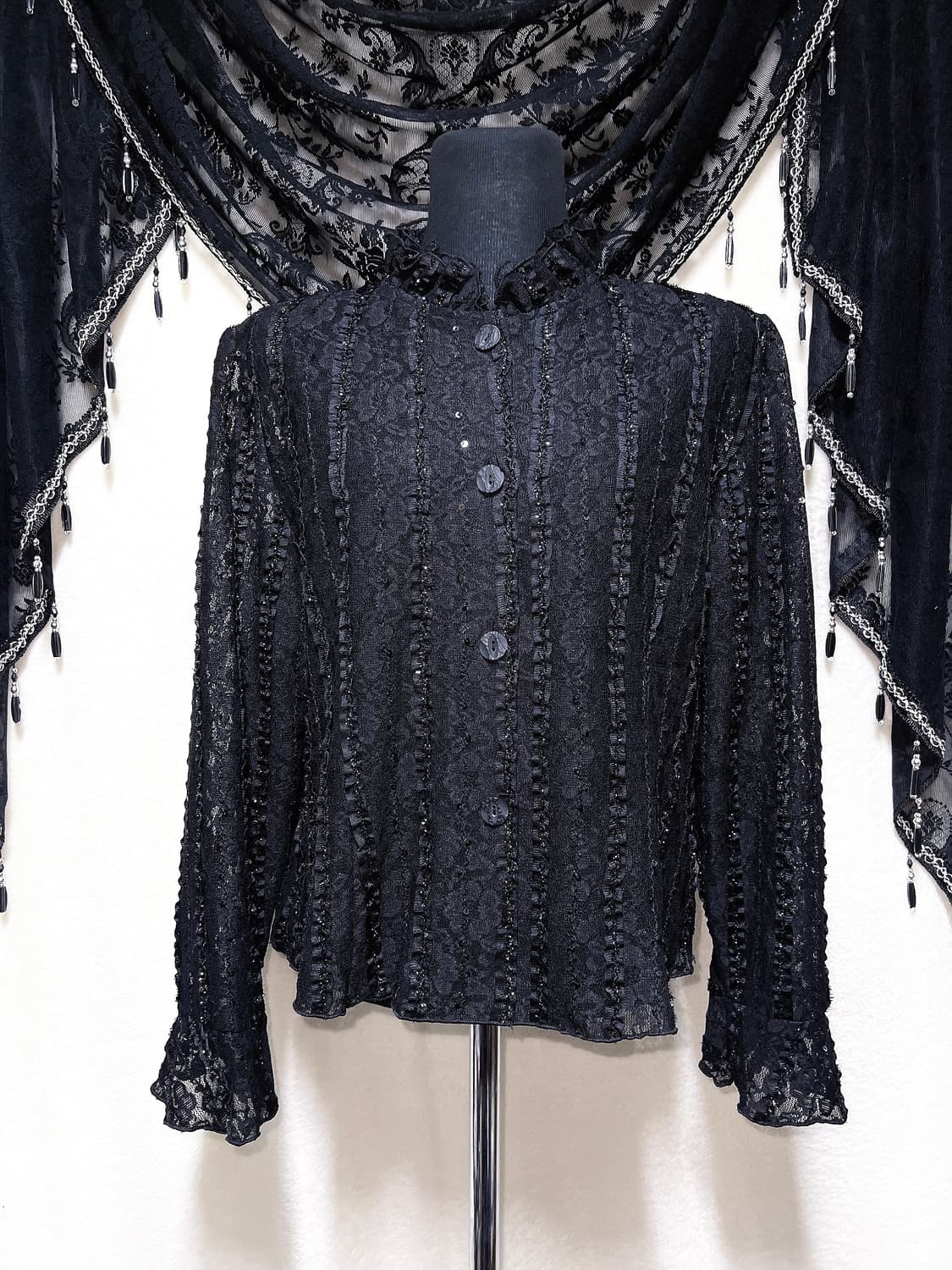 로맨틱고딕 고스로리 펑크 오리엔탈 프릴 레이스 시스루 블라우스 자켓 공겜 상품이미지9