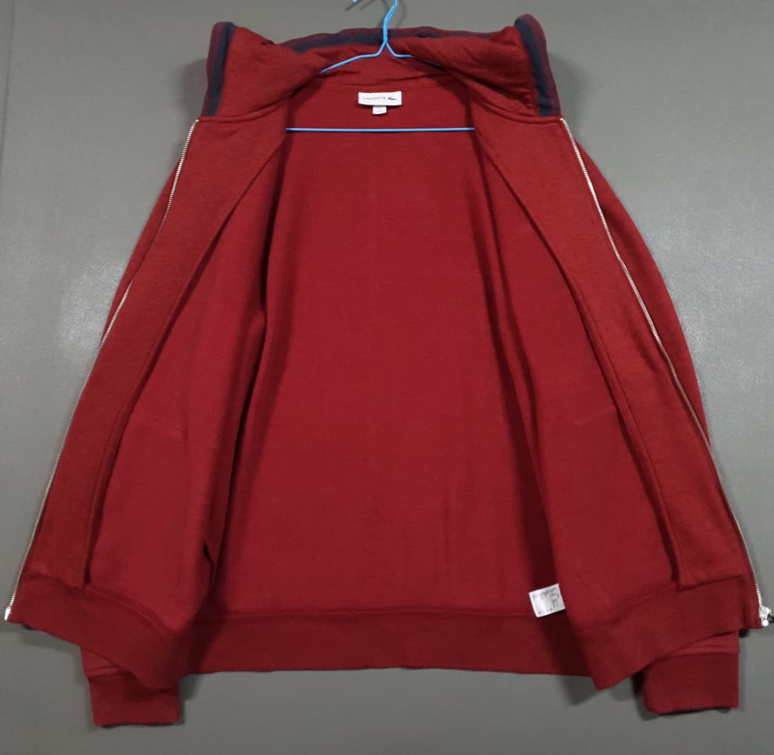 새제품급) 라코스테 크록 코튼 플리스 후드 집업 자켓 버건디 국내 105 상품이미지5