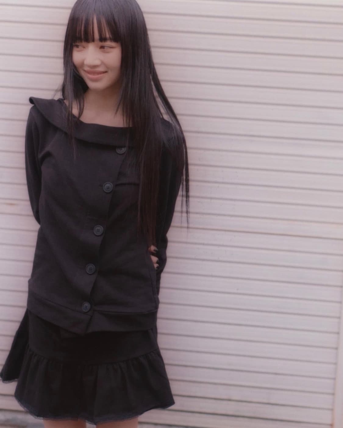 (실사O)미소녀 후드! 오스하이 스프링 넥 버튼 후드 블랙 상품이미지8