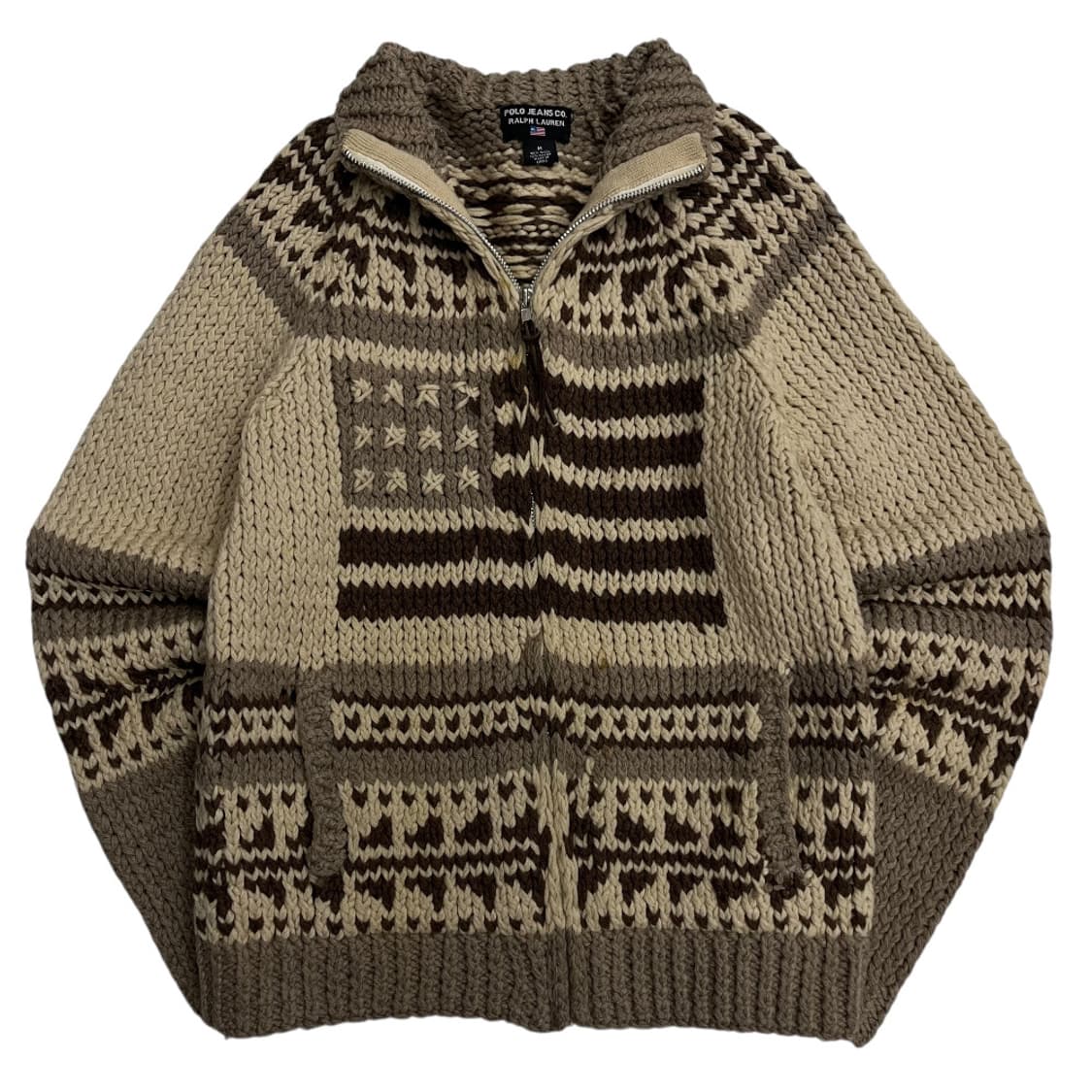 폴로 랄프로렌 브라운 성조기 코위찬 니트 집업 M 상품이미지2