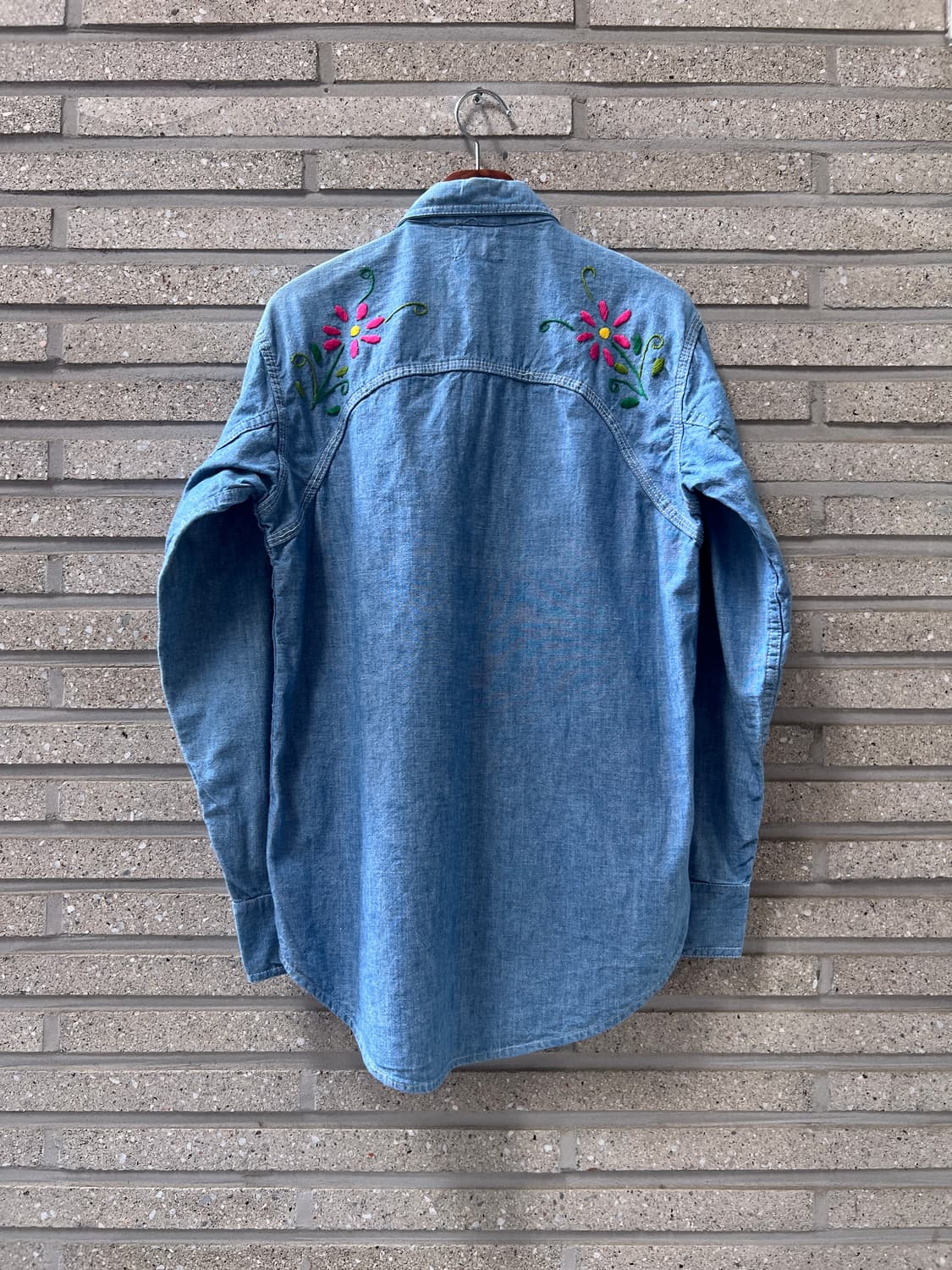 [M]90's USA 빈티지 플라워 자수 샴브레이 웨스턴 셔츠 상품이미지7