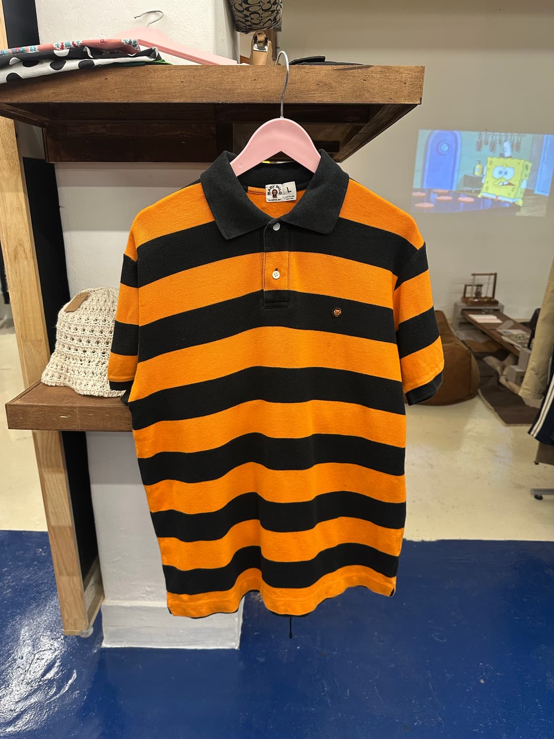AAPE 마일로 베이프 스프라이프 카라 반팔티 상품이미지2