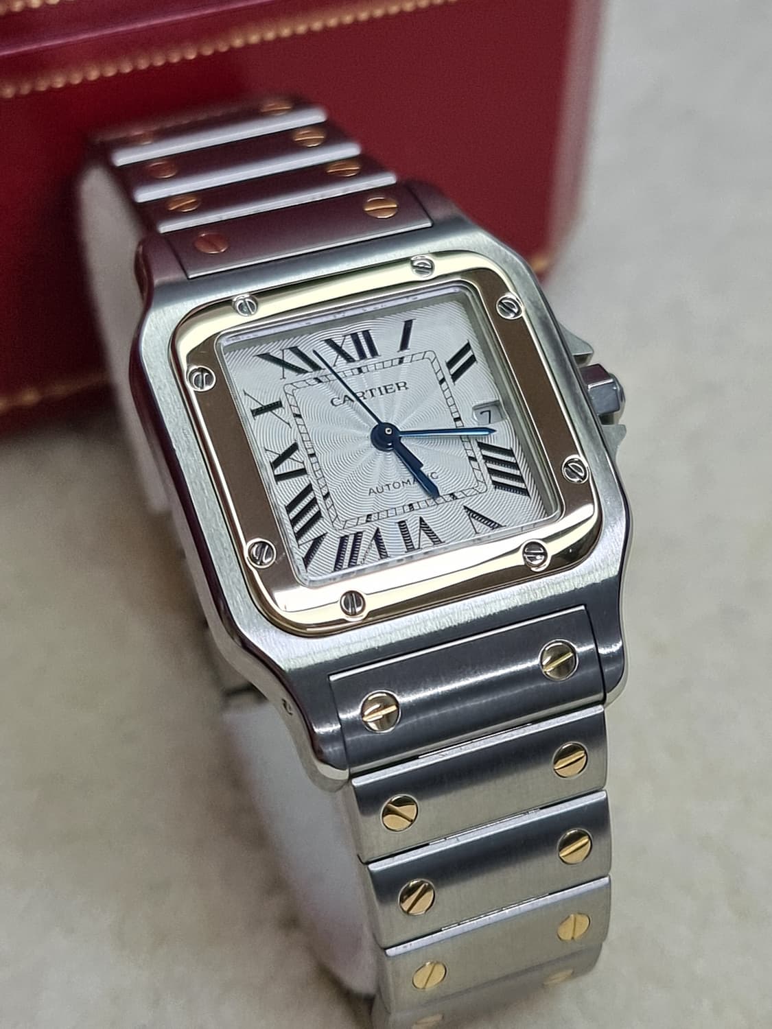 까르띠에 산토스 갈베 18K 콤비 L 기요셰판 오토메틱 시계 05~06년 상품이미지1