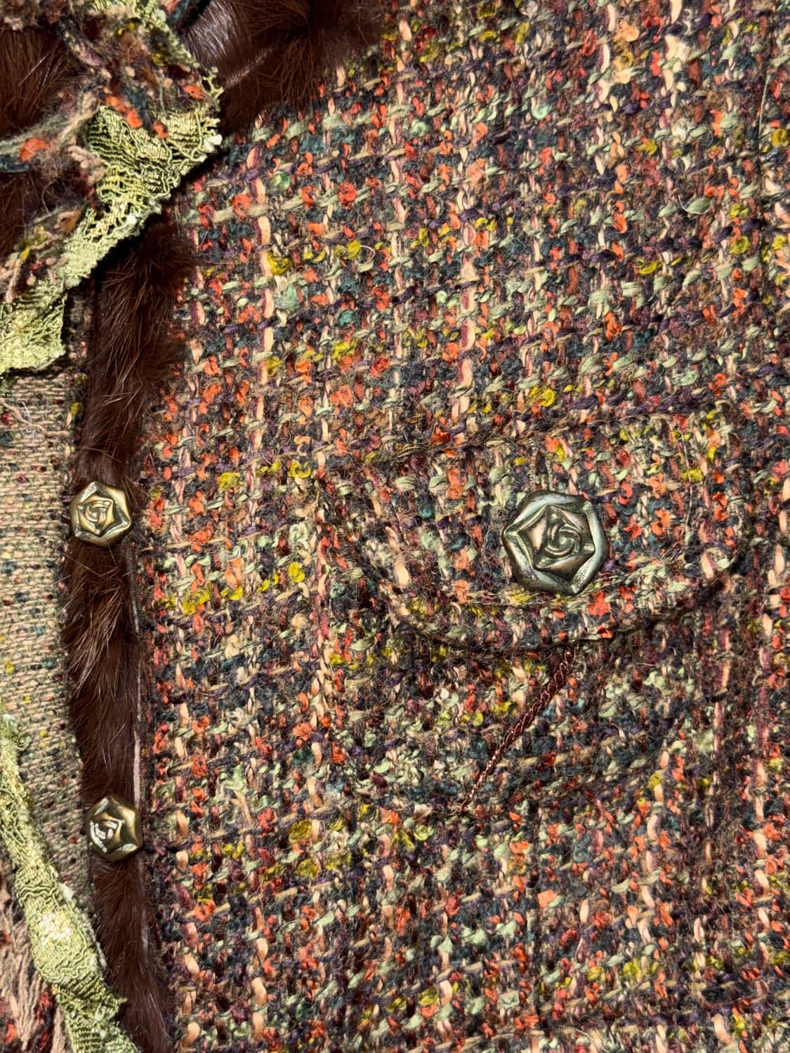 Khaki brown oriental rabbit fur tweed jk 상품이미지4