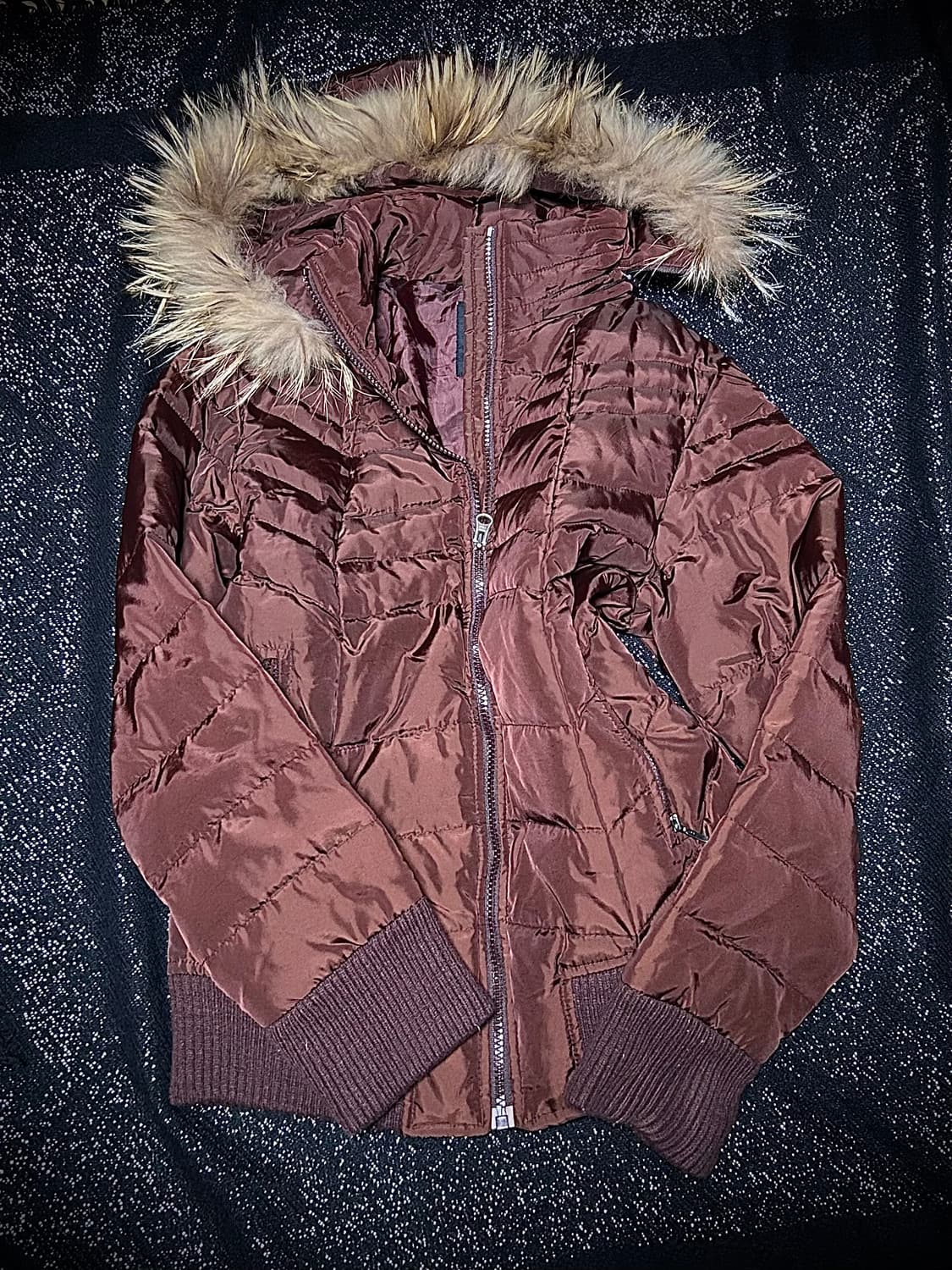 2000s JPN 락시크 버건디 퍼 패딩 상품이미지1