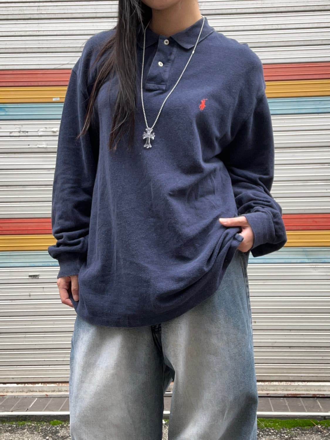 90s POLO 네이비 레드포니 pk카라 롱슬리브 상품이미지1