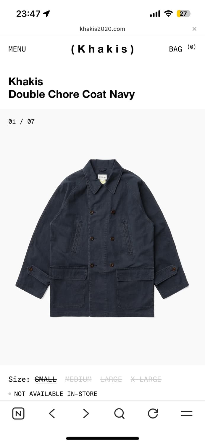 Khakis double chore coat navy m size 상품이미지1