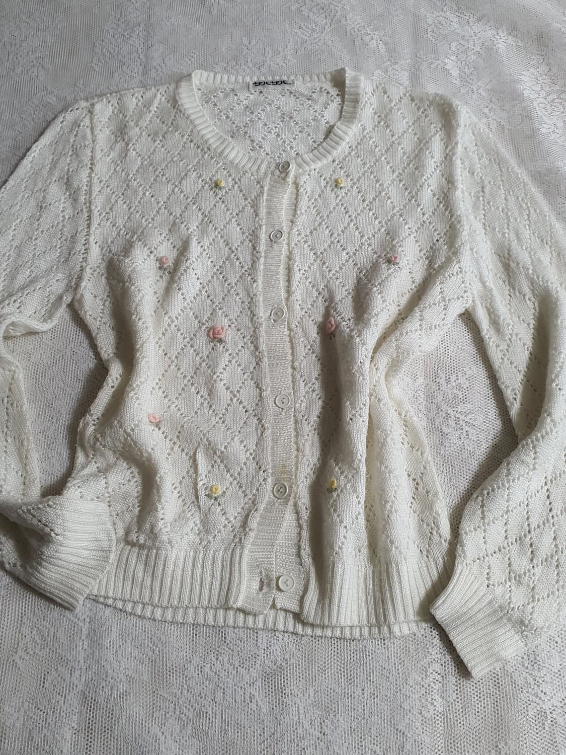 [일본빈티지] 플라워 자수 화이트 니트 가디건 상품이미지5