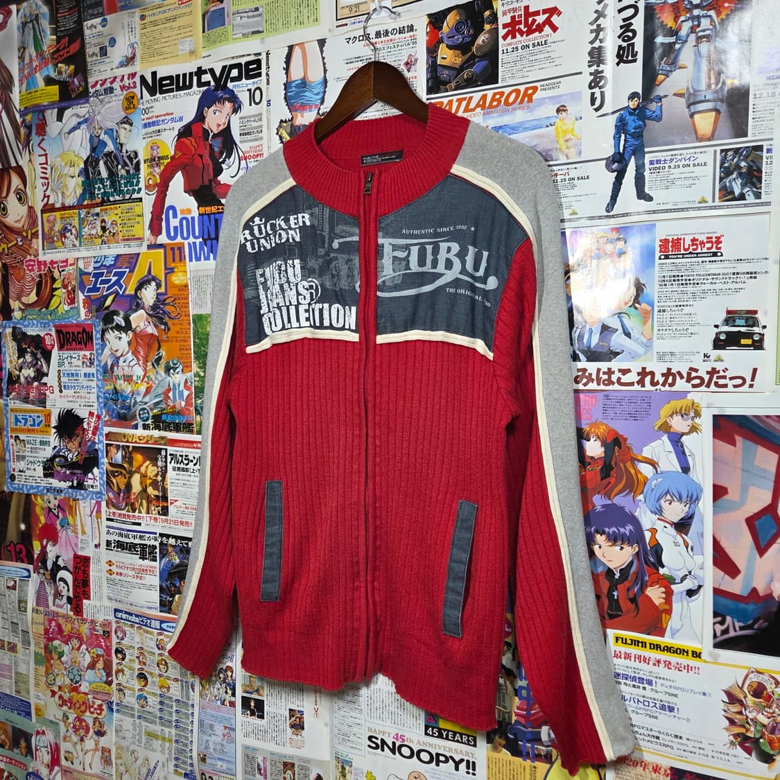 후부 데님 배색 레드 니트 집업  상품이미지2