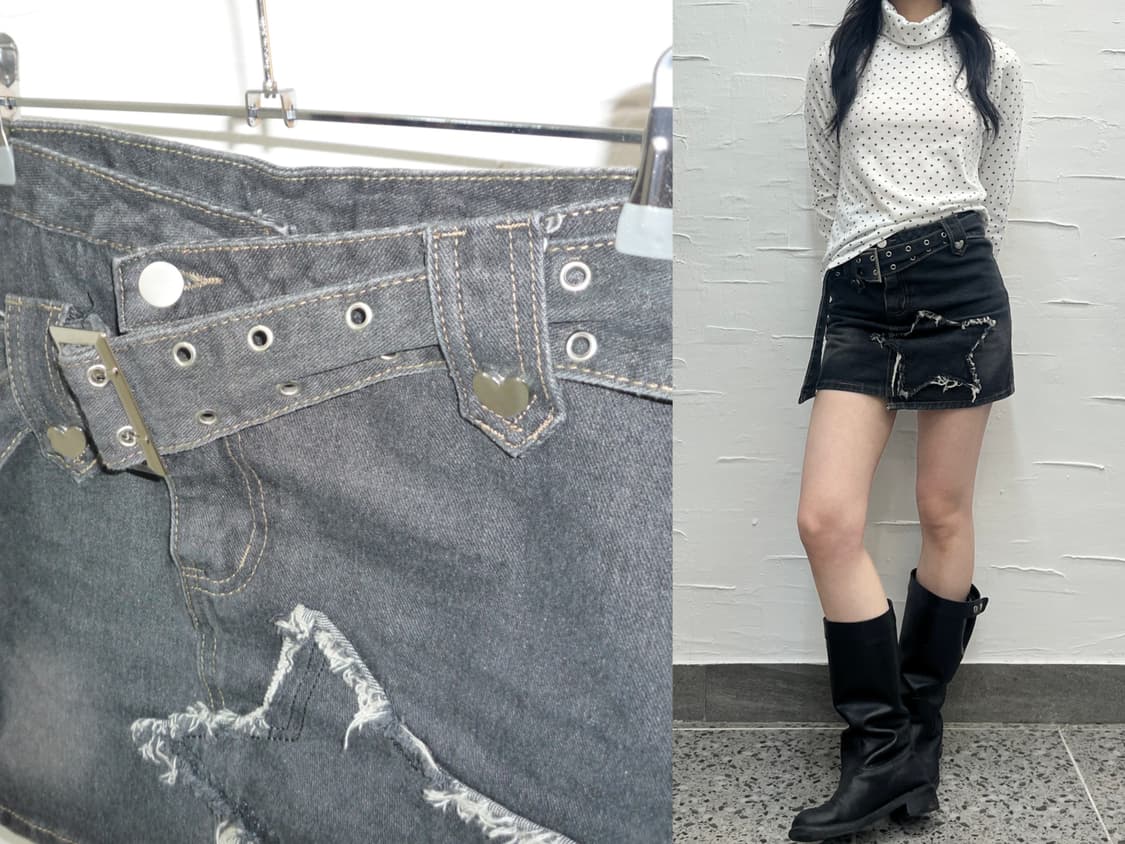 star patch denim mini skirt 상품이미지1