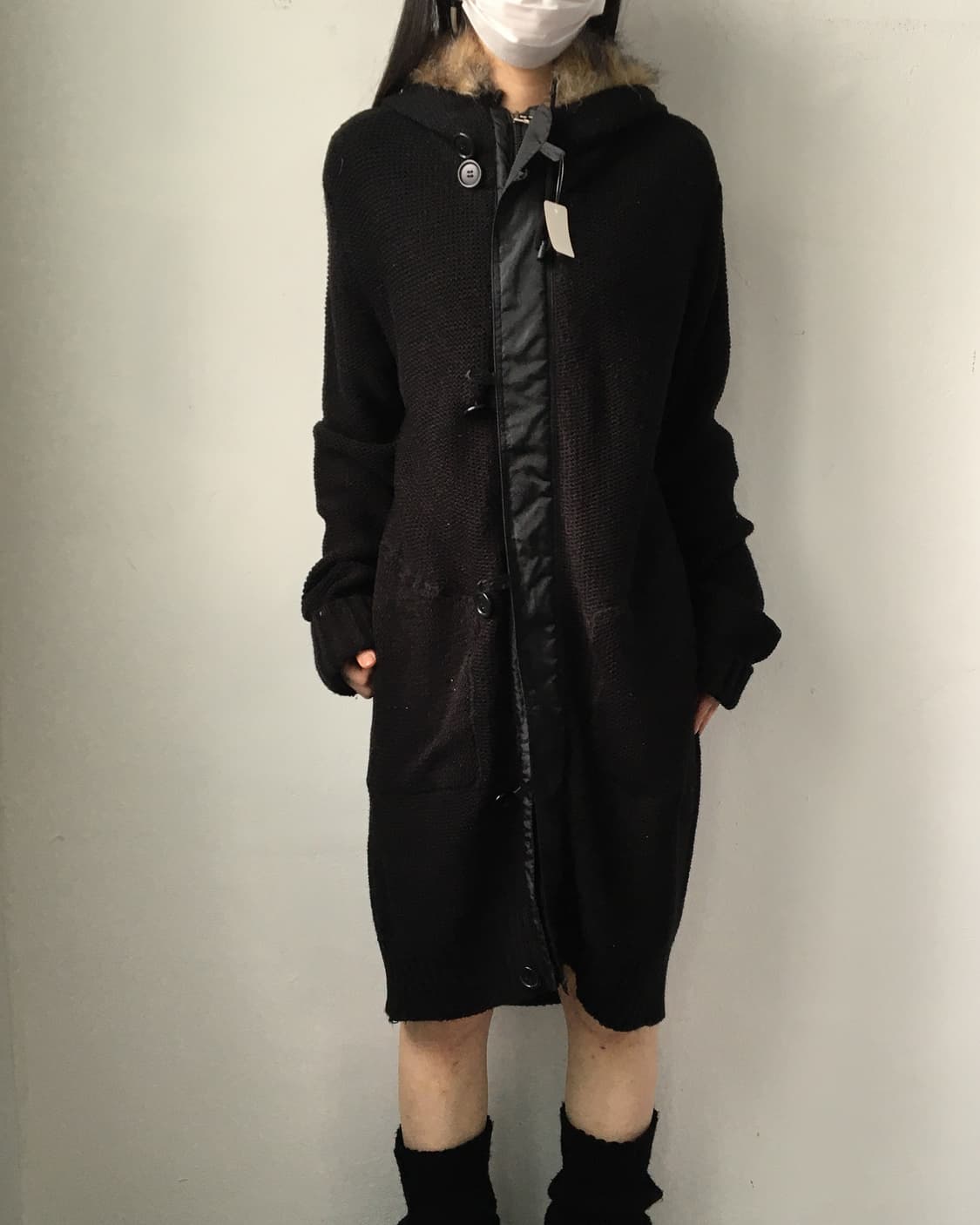 Fake fur hood knit zip up 상품이미지8