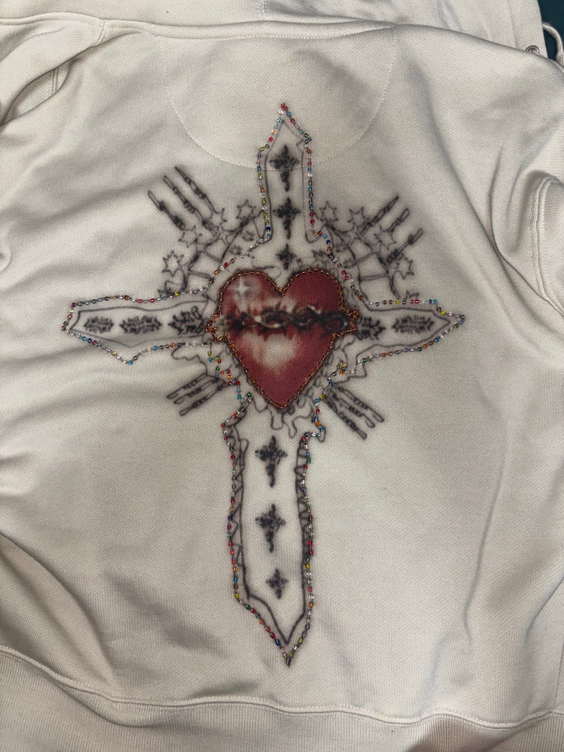 스컬프터 Beaded Saint Hoodie Zip-Up Dirty Wh 상품이미지5