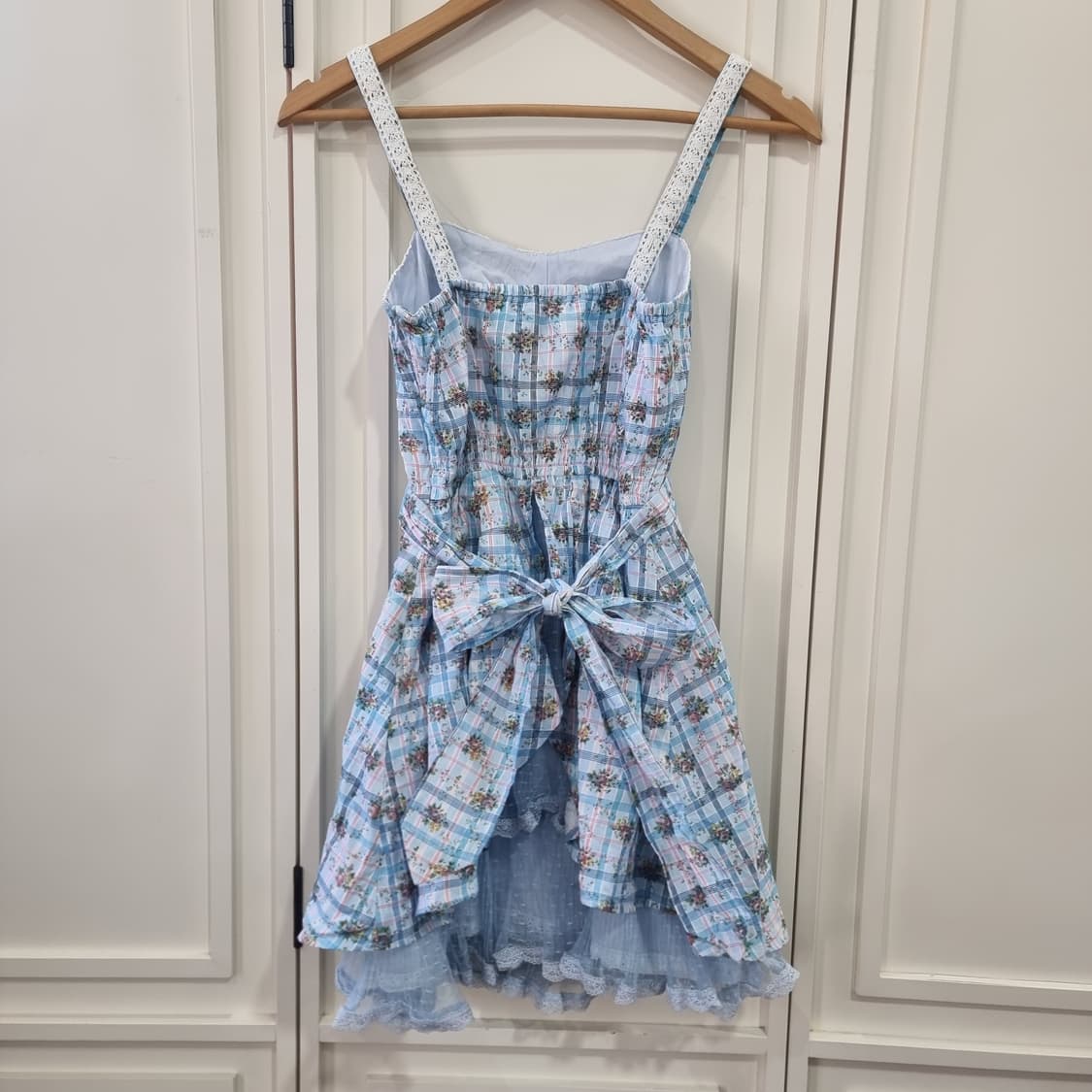 블루 체크 플라워 레이스 원피스 상품이미지4