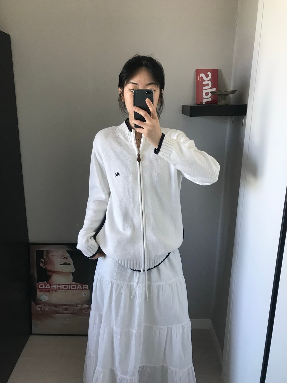 버버리 블랙라벨 자수로고 화이트 니트 풀집업 상품이미지5