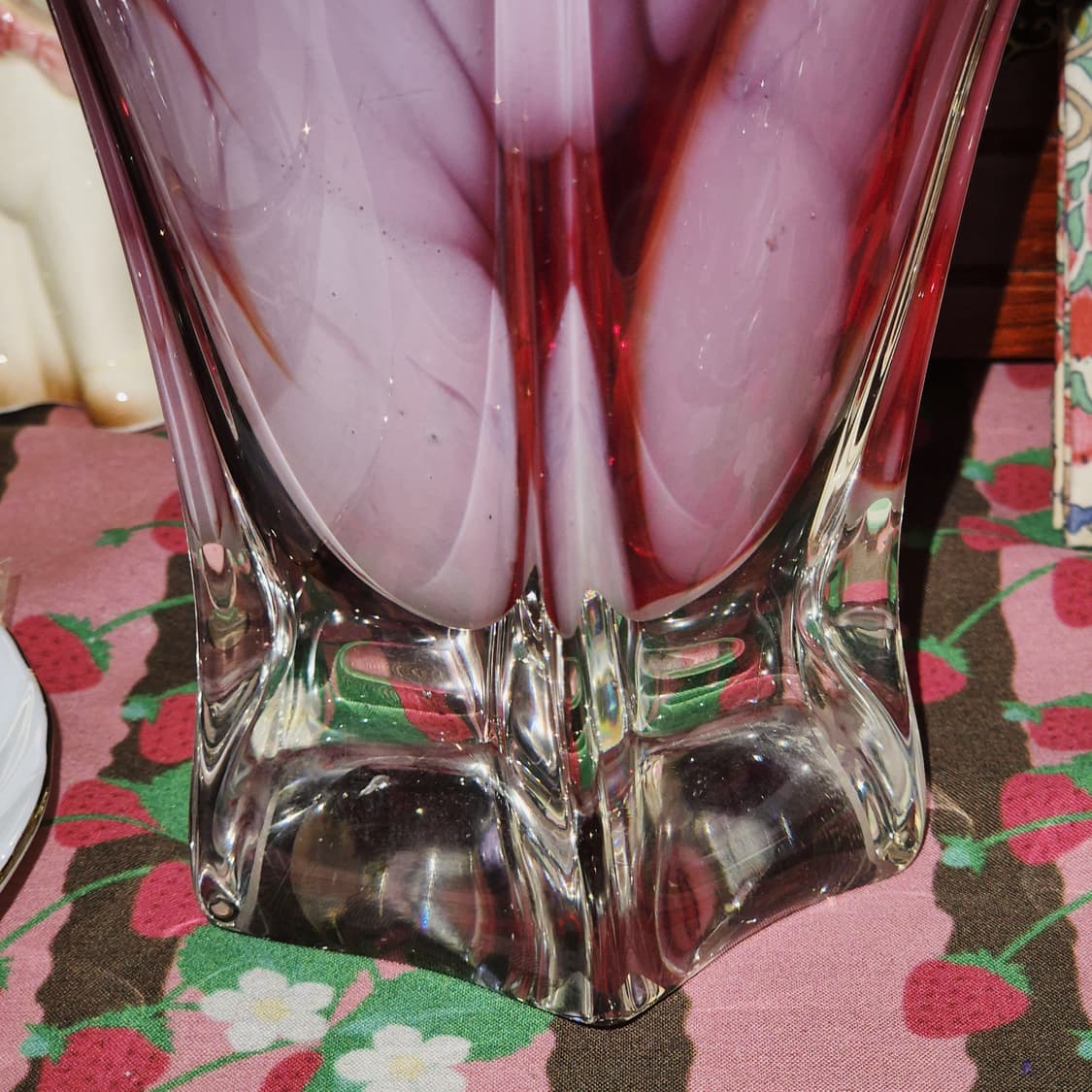 70s 이디얼 아트글라스 루비 마블 화병 상품이미지7