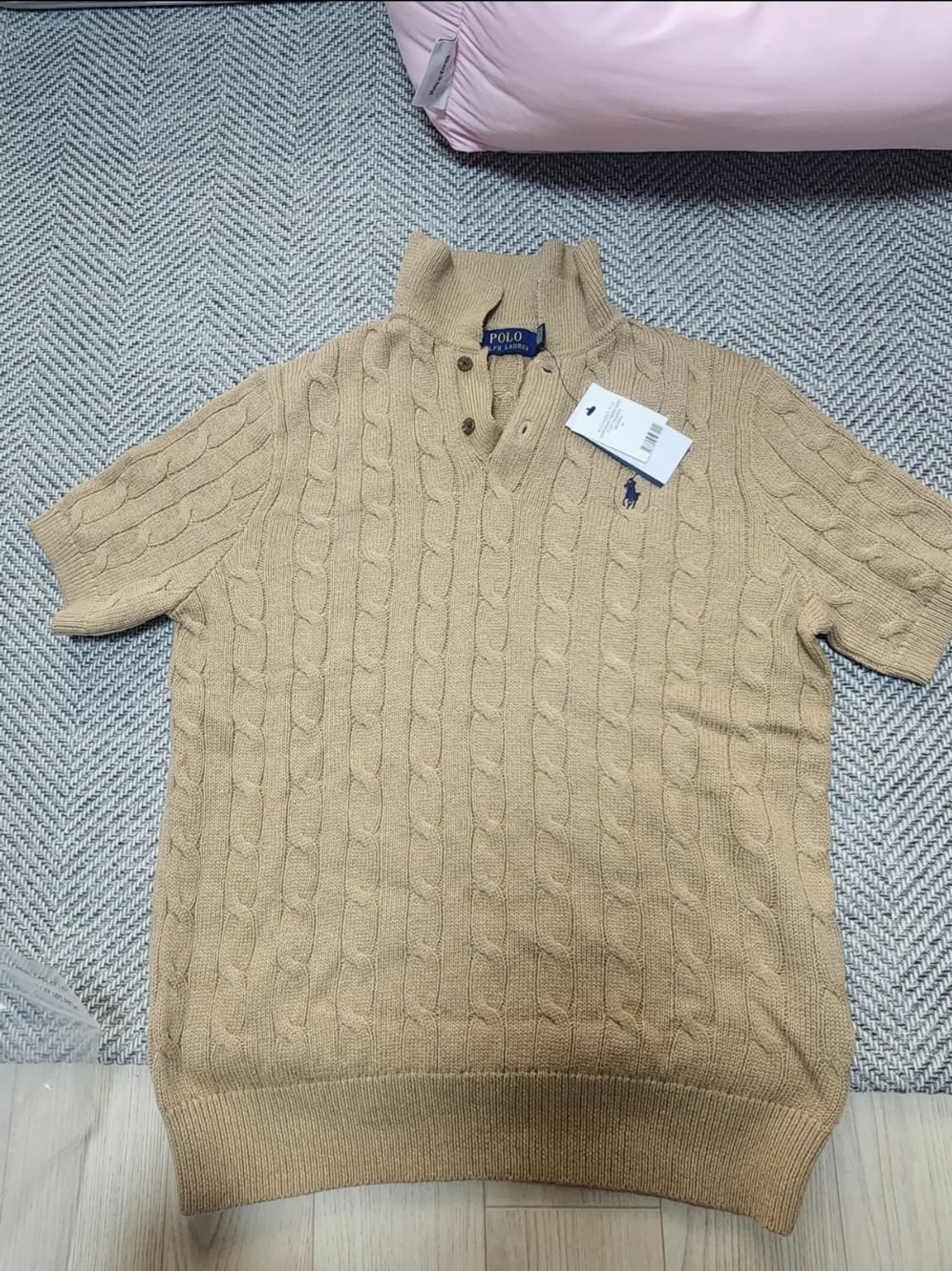 폴로랄프로렌 케이블 카라 반팔 니트m 카멜멜란지 상품이미지1
