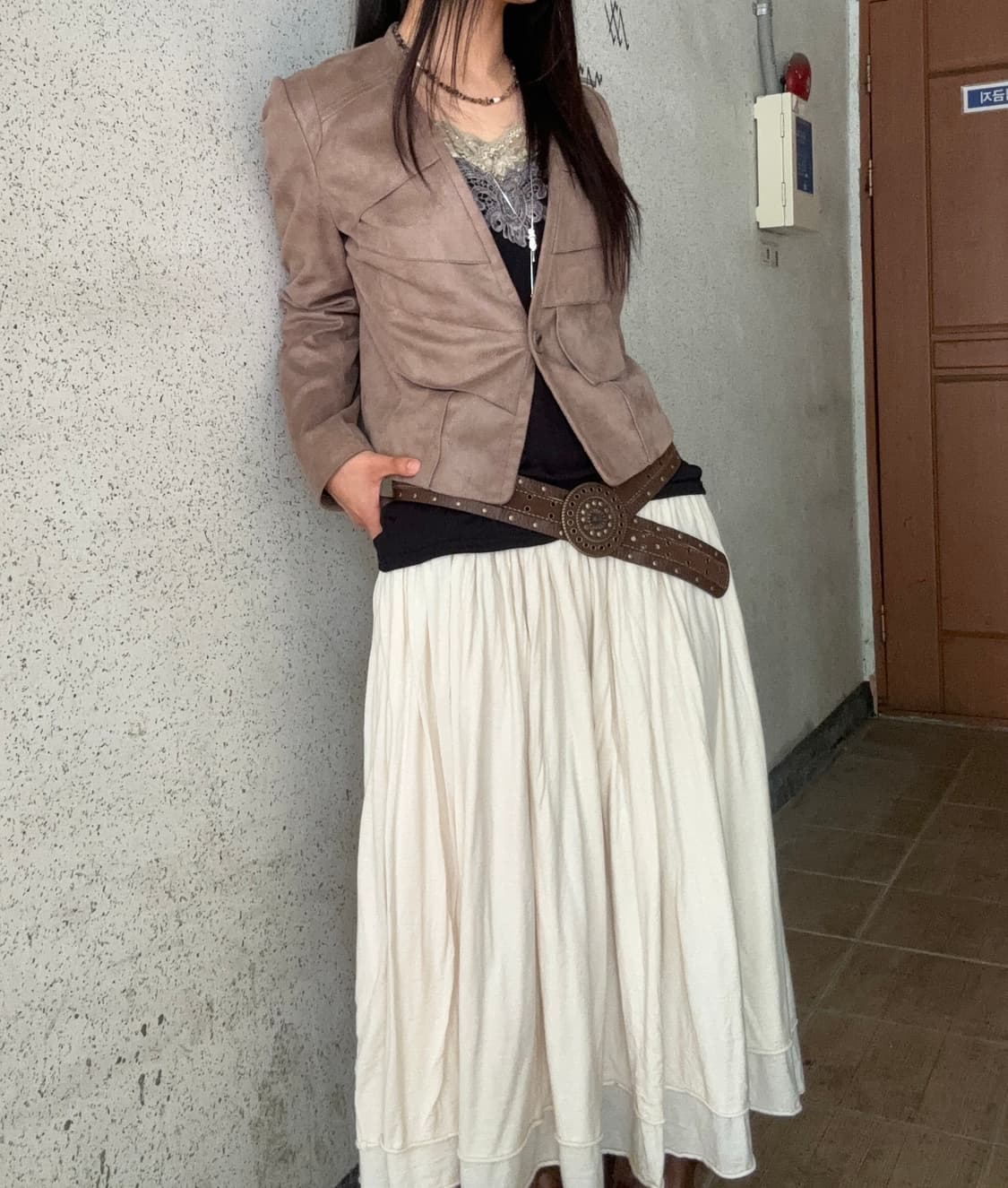 핑크 베이지 원버튼 자켓 상품이미지3