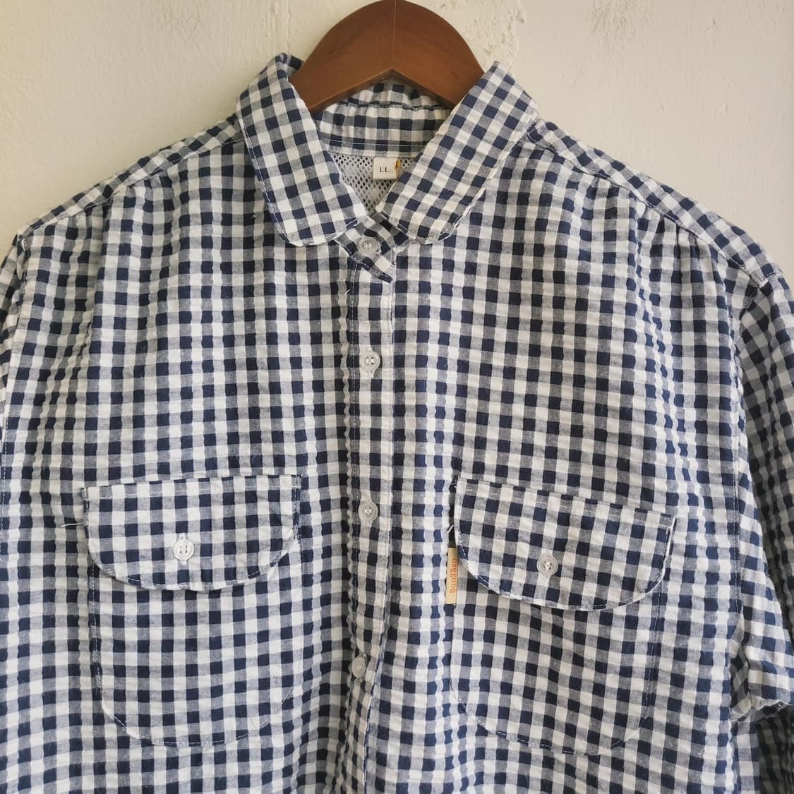 Sun3san 시어서커 네이비체크 셔츠 상품이미지3