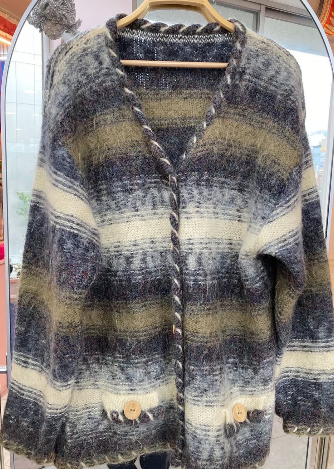 빈티지 네이비 스트라이프 버튼 가디건 상품이미지2