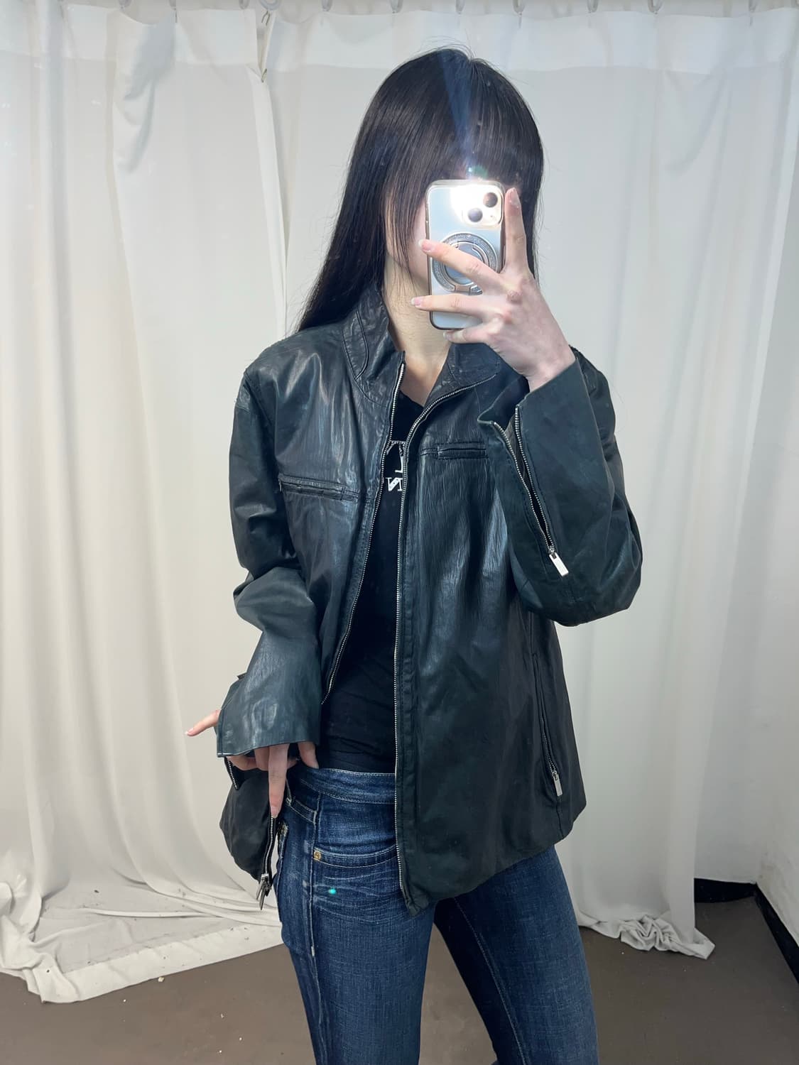 Armani 다크 카키 레더 자켓 상품이미지4