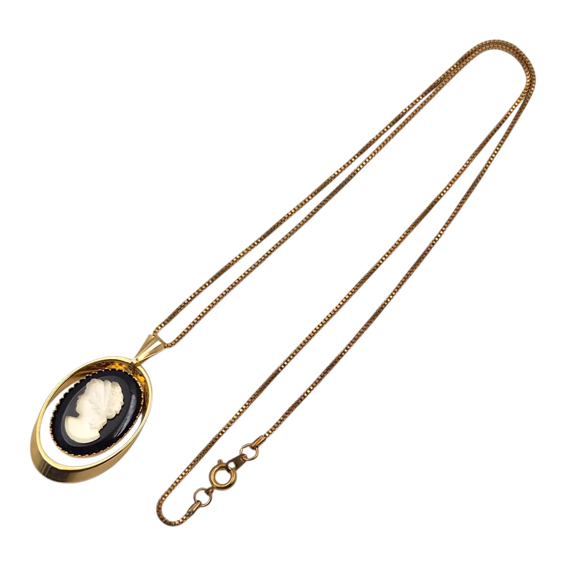 70s 일본 엔틱 여인 불투명 카메오 목걸이 상품이미지2