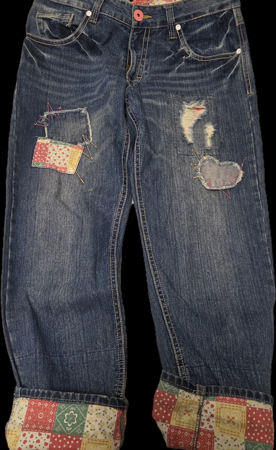 갸루 모리걸 하트패치 데님 청바지 상품이미지1