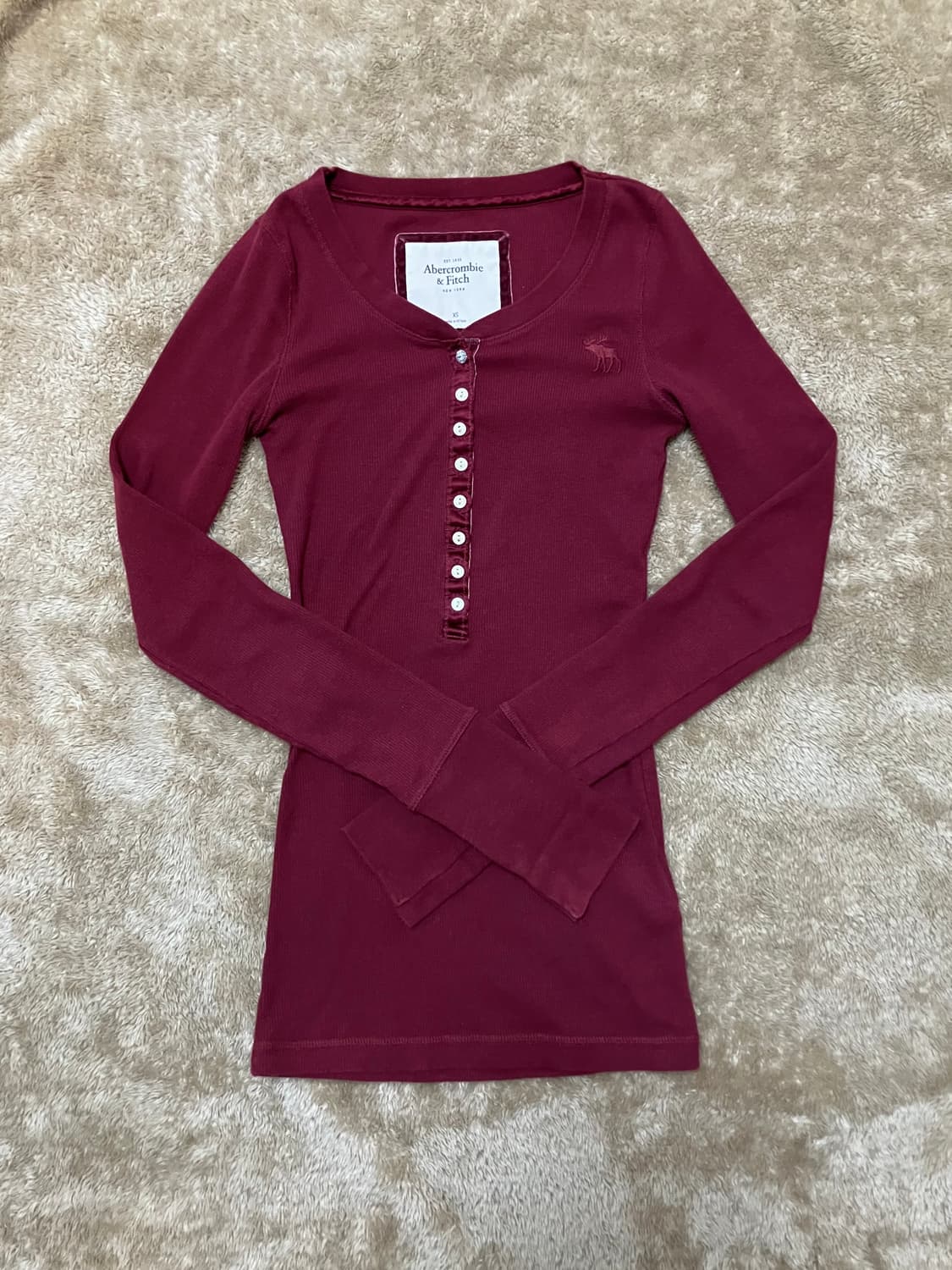 착샷o) 아베크롬비 y2k 딱붙 버건디 헨리넥 상품이미지1