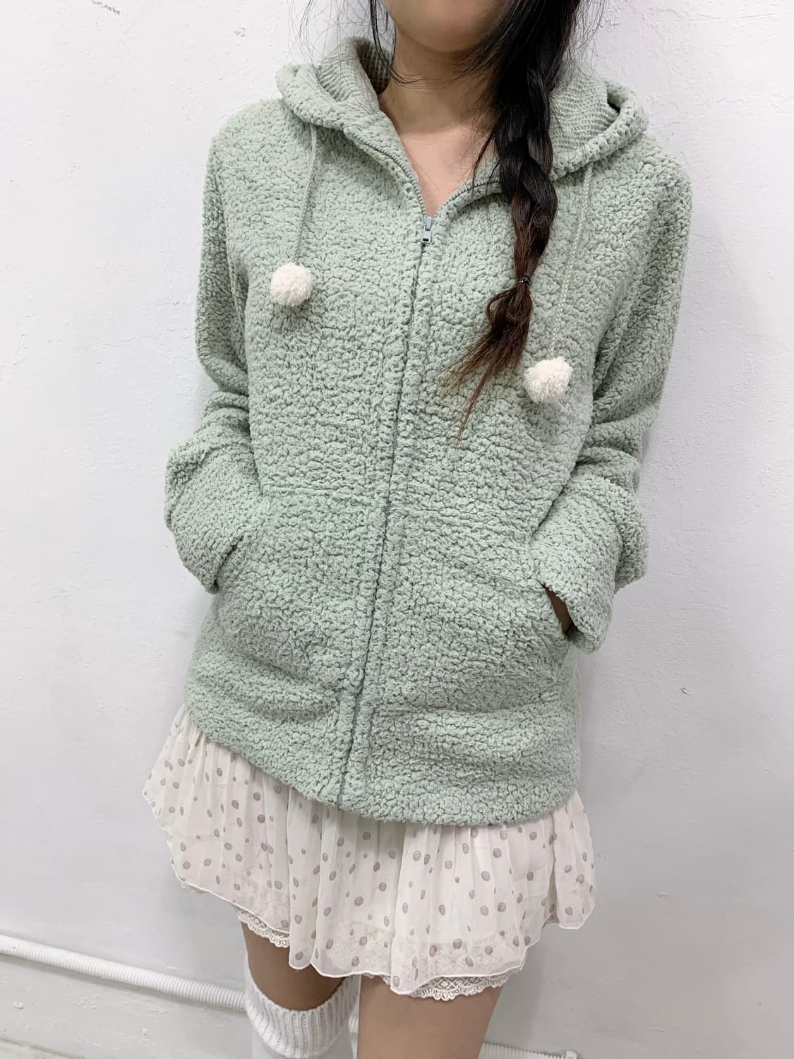 [PETIT MARAIS] 민트 폼폼이 폭닥 후드집업 상품이미지3