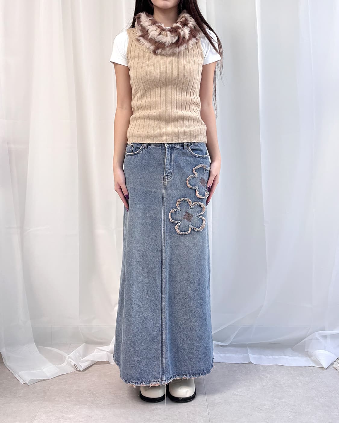 STRAWBERRY-FIELDS 토끼털 트리밍 넥 카울 베스트 상품이미지6