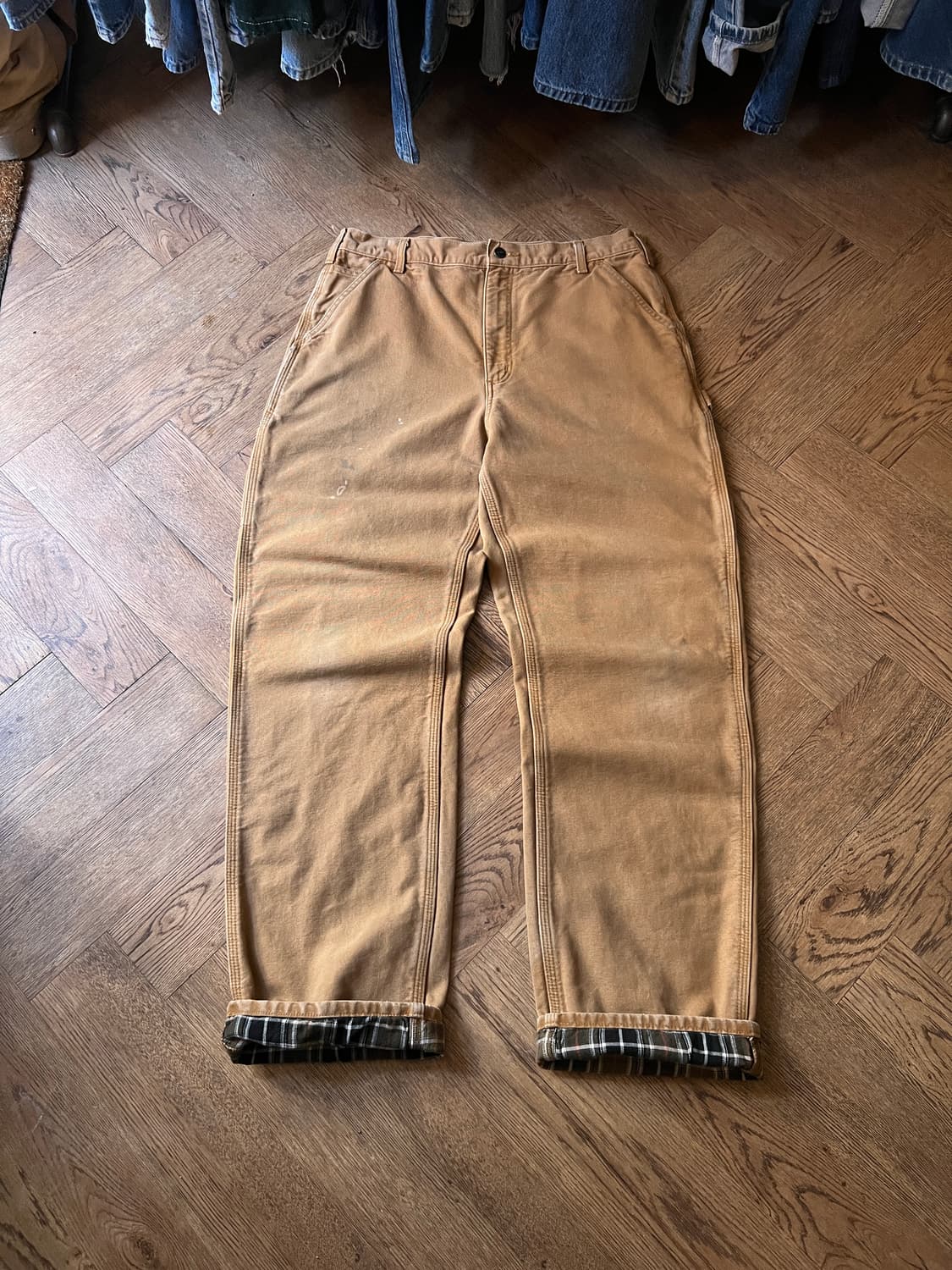 [36]칼하트 USA 체크 라이닝 브라운 싱글니 워크팬츠 상품이미지2