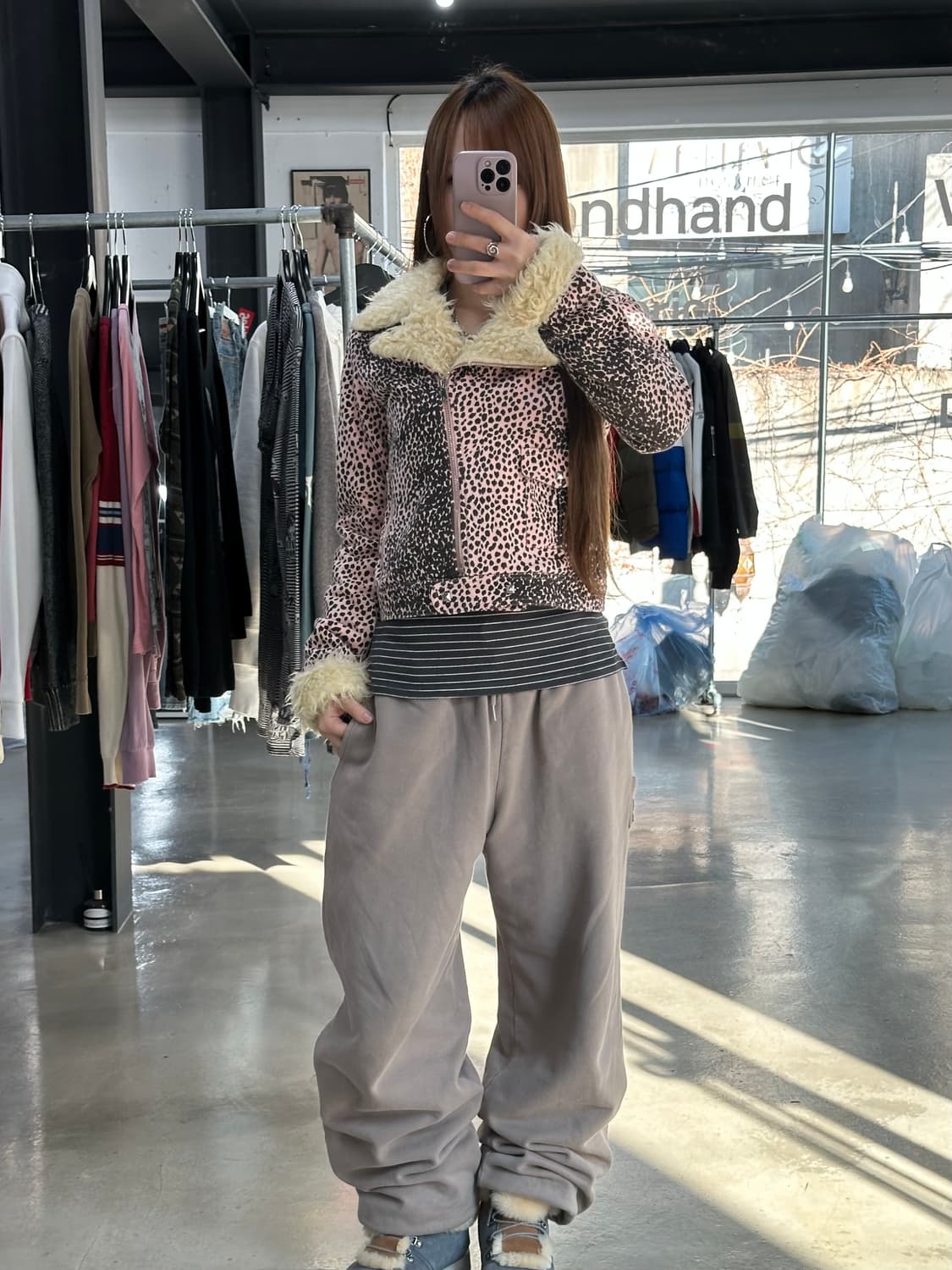 히스테릭글래머 레오파드 퍼무스탕 라이더자켓 상품이미지2