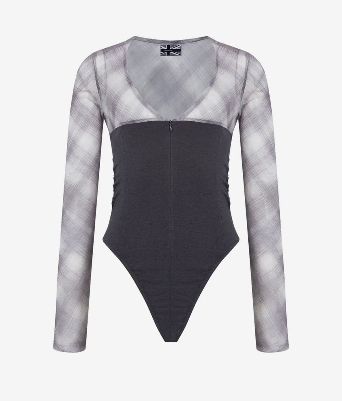 플리즈노팔로우 체크 바디수트 회색 상품이미지2