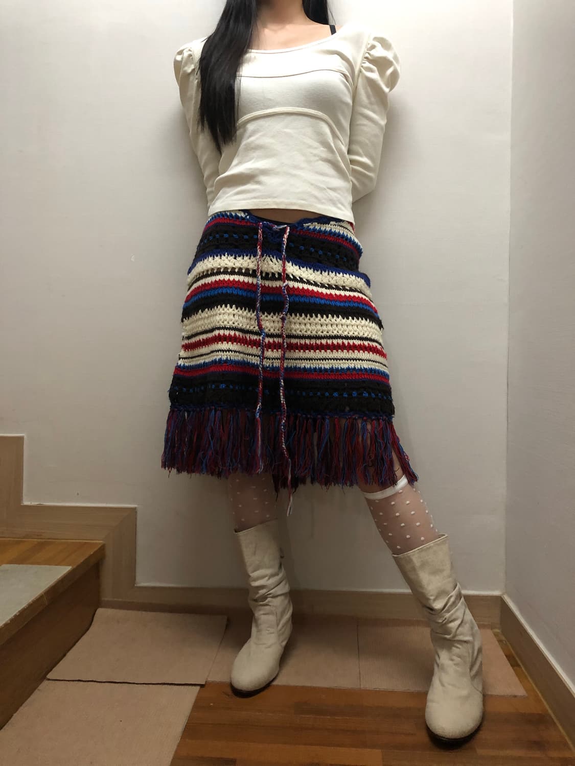 빈티지 보헤미안 믹스 컬러 투웨이 니트 스커트 상품이미지8