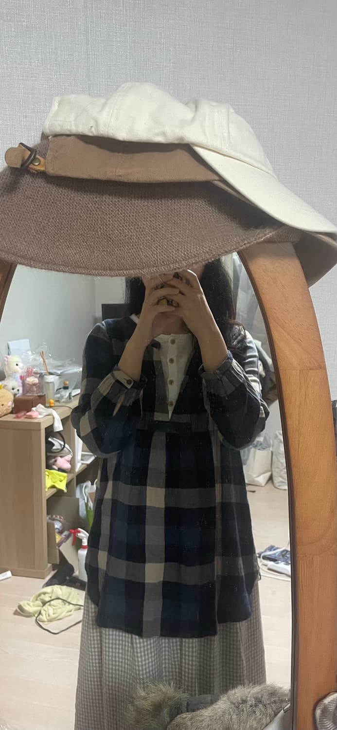 빈티지 체크 레이어드 블라우스 (착용샷) 상품이미지5