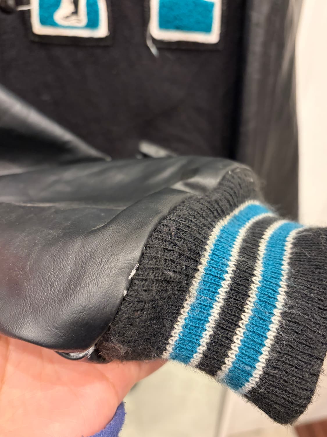 90s Meca 빈티지 멜톤 울 리얼레더 바시티 자켓 (USA) 상품이미지7