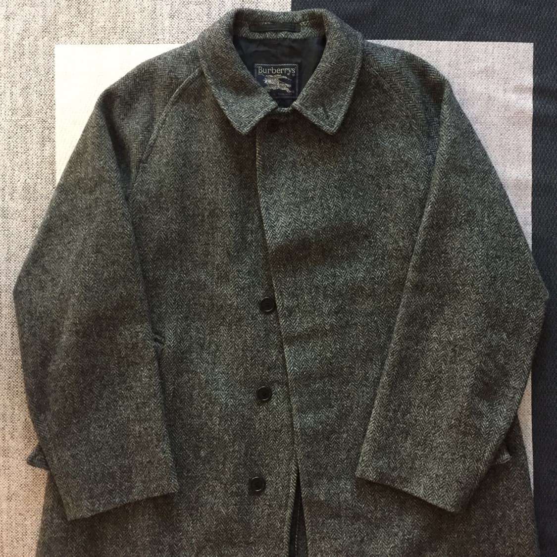 80s 버버리 해리스 트위드 원패널 싱글 래글런 코트 상품이미지3