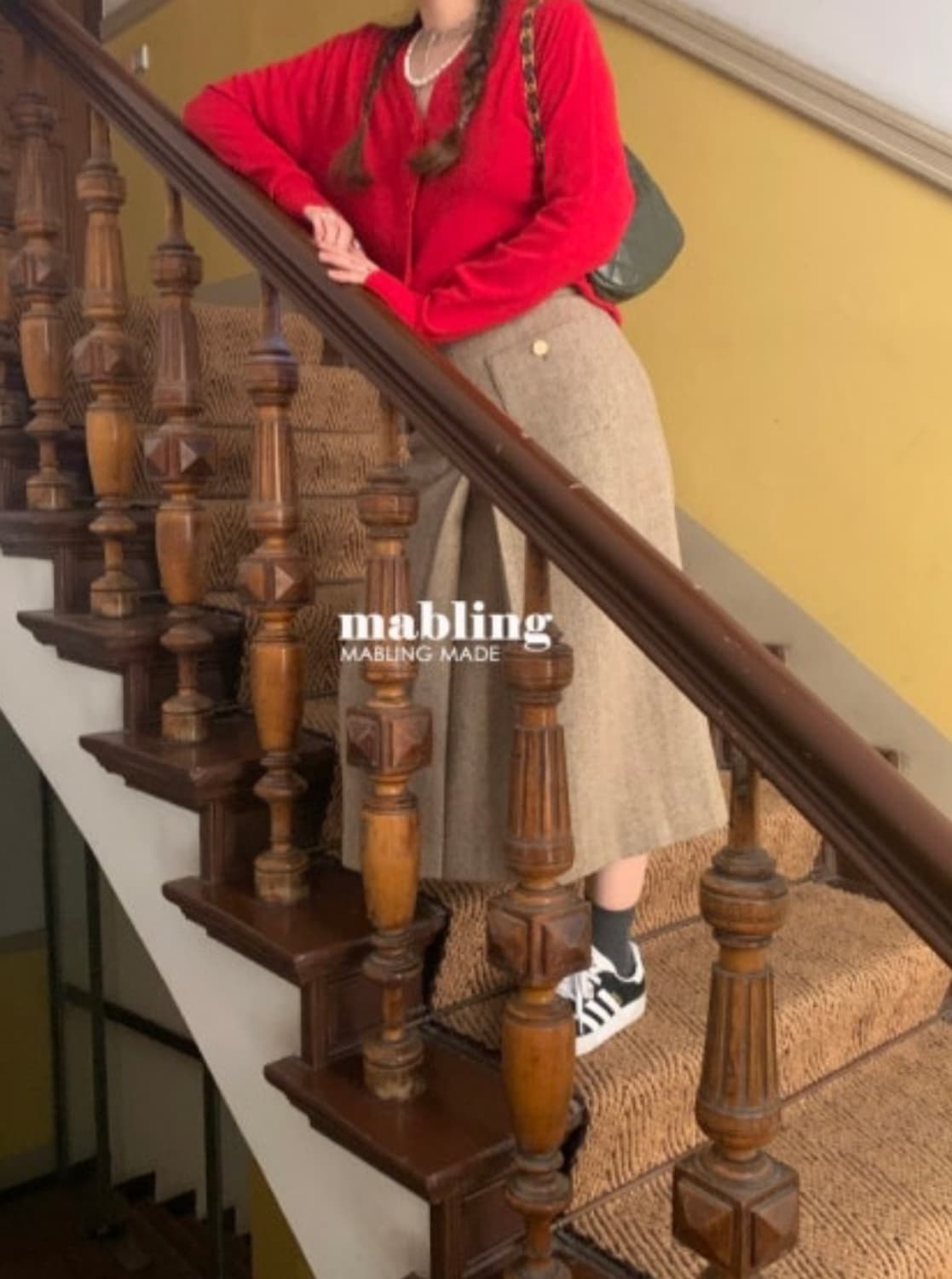 (새상품) 마블링 캐시미어 브이넥 가디건 레드 상품이미지4