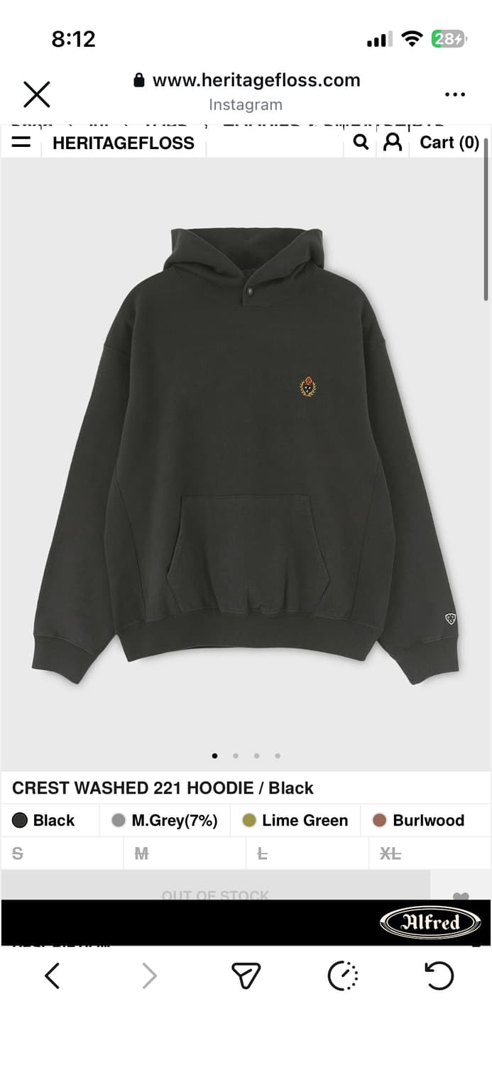 헤리티지플로스후드티 CREST WASHED 221 HOODIE / Bla 상품이미지1