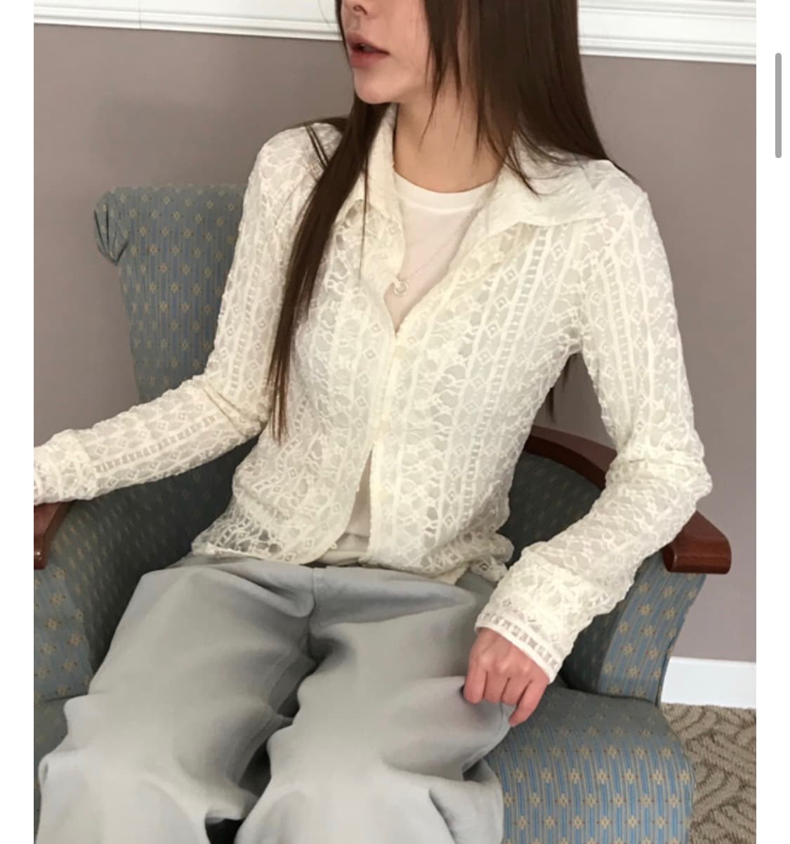 오네 시스루 가디건 아이보리 상품이미지3