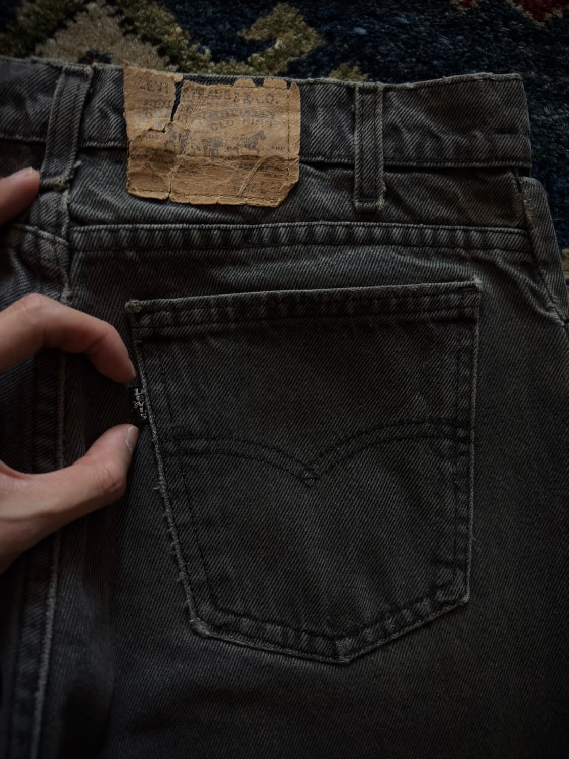 90s USA 리바이스 블랙탭 550 블랙워시드 흑청 데님 팬츠 상품이미지7