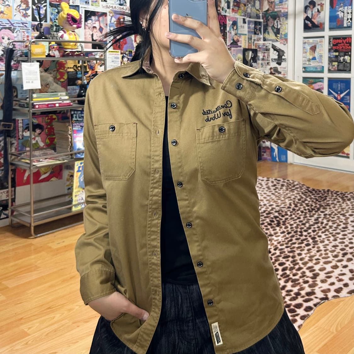 JPN 디키즈 레터링 카멜 브라운 코튼 셔츠 상품이미지1