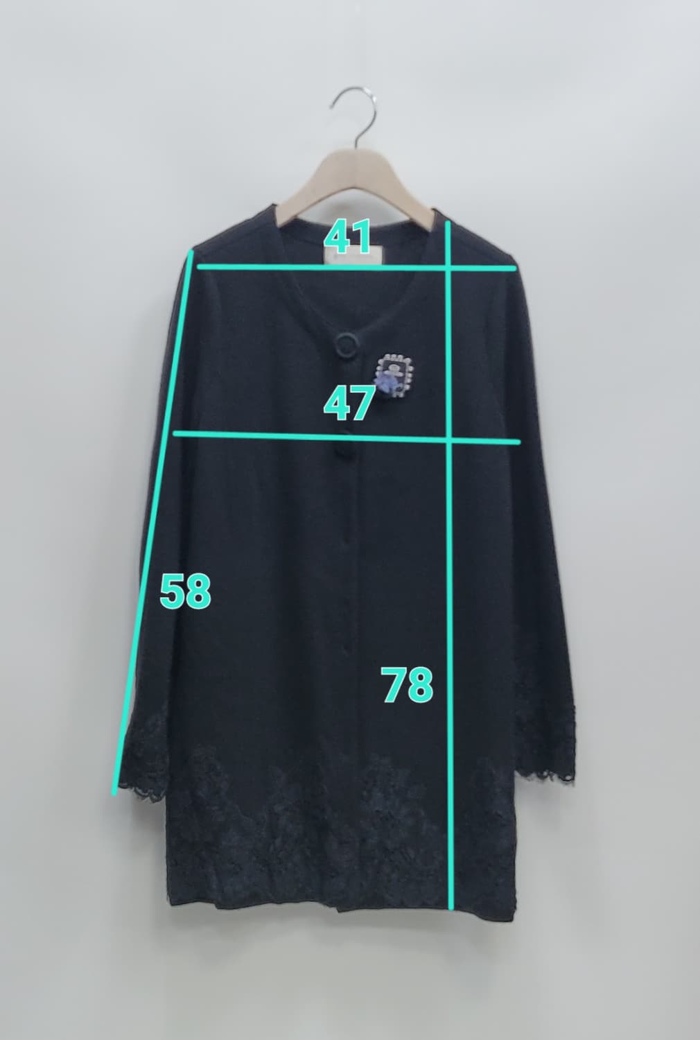 GIVY 기비 레이스 자수 포인트 울 가디건 /  여 54호(85) 블랙 상품이미지10