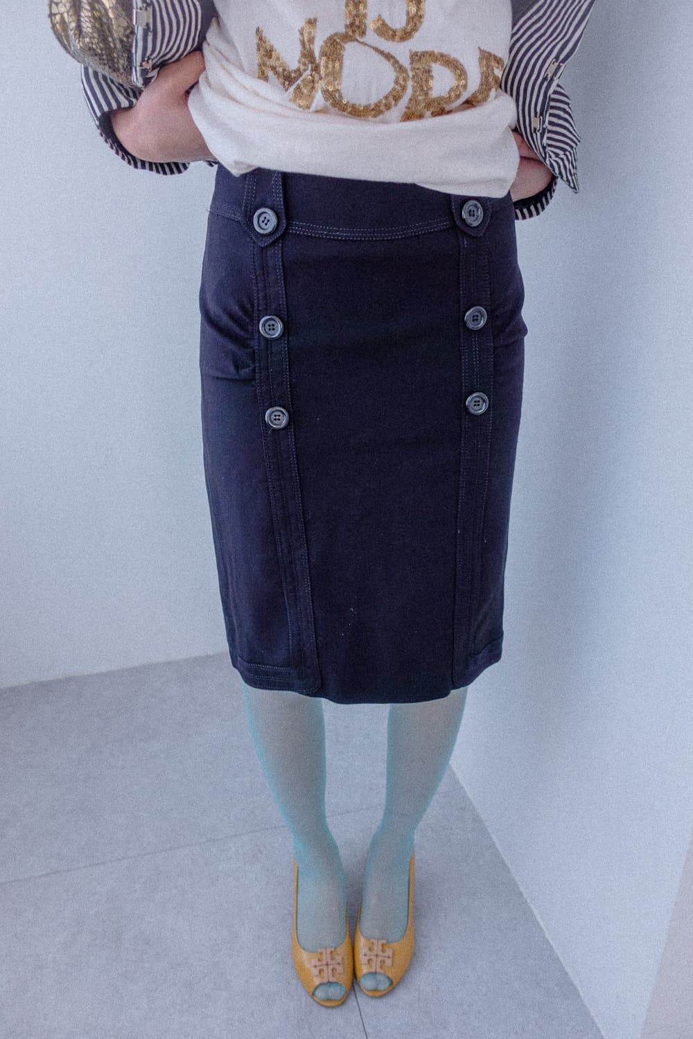 Button shirring midi skirt 상품이미지1