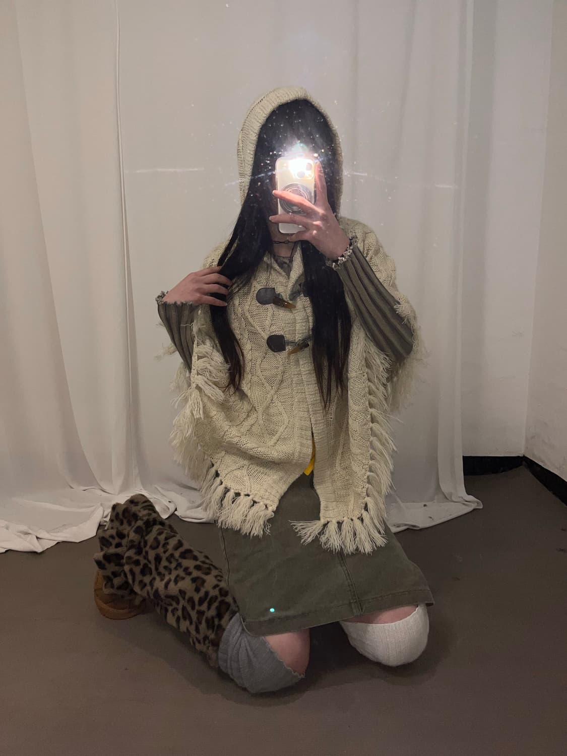 Colza 니트 프린지 후드 케이프 상품이미지10