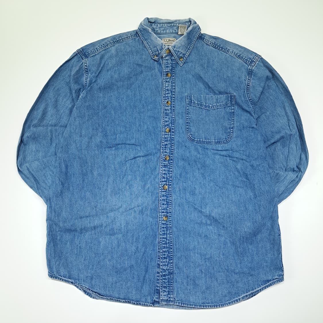 CL338 2XL 엘엘빈 90s 코튼 버튼다운 라이트블루 데님셔츠 남방 상품이미지1