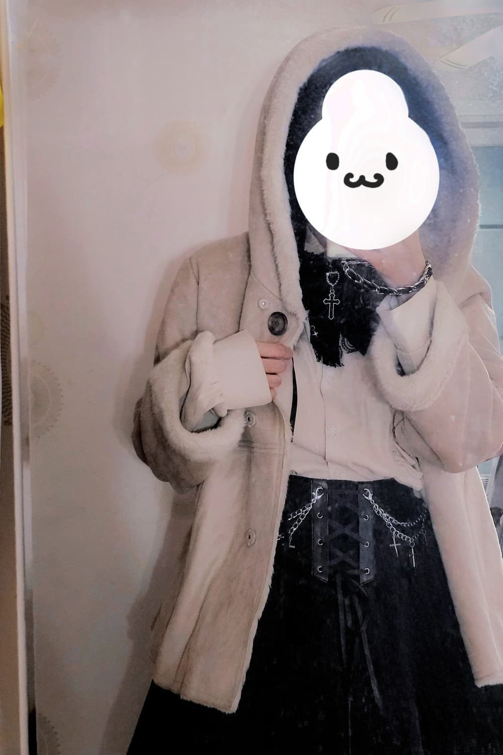 일본빈티지 캐주얼 양산형 지뢰계 세미로리타st 스웨이드 퍼 후드 자켓 상품이미지3